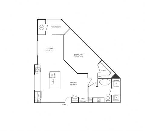 Floor plan of a 1 bedroom apartment